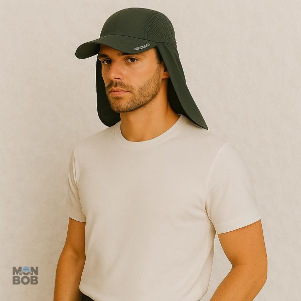 Casquette verte avec protection UV et visière allongée