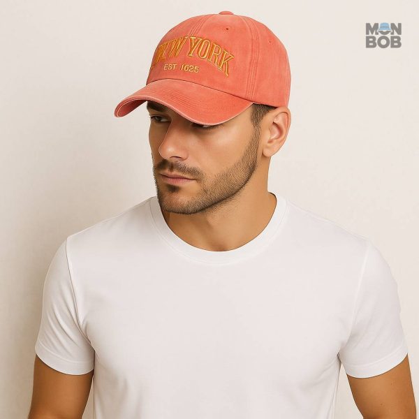 Casquette orange New York, accessoire tendance pour l'été