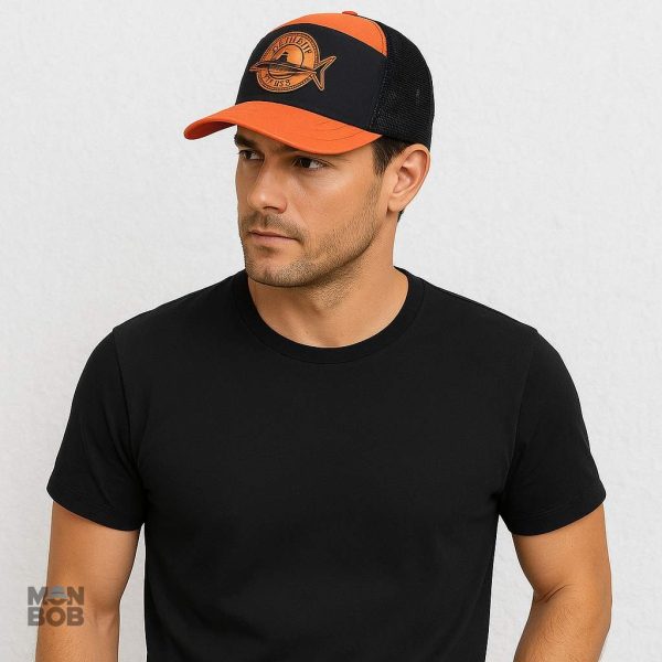 Casquette orange style Trucker, idéale pour les pêcheurs