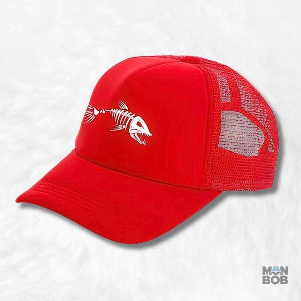 Casquette rouge pêcheur avec motif poisson rouge