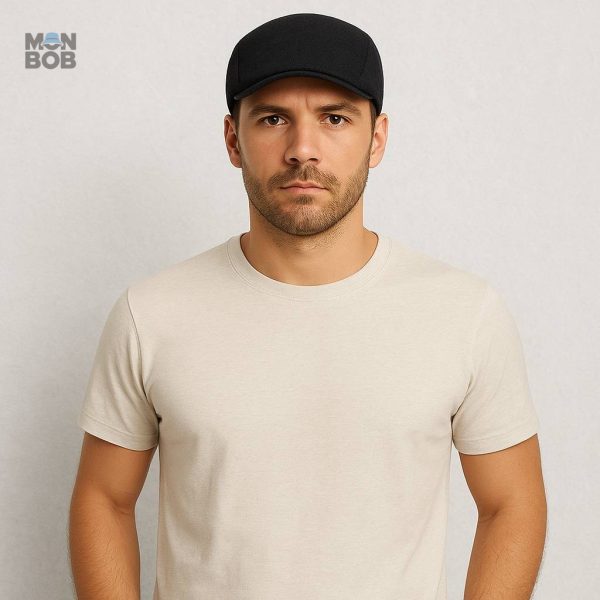 Casquette noire pour homme, style plat classique