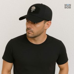 Accessoire de mode : casquette noire à tête de mort