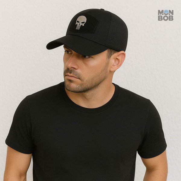 Accessoire de mode : casquette noire à tête de mort