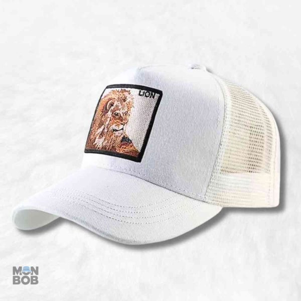 Casquette Trucker Lion blanche au design unique