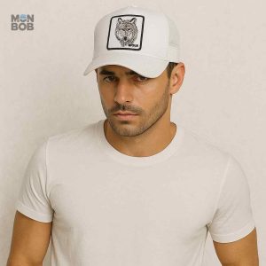 Casquette blanche avec motif de loup pour style décontracté
