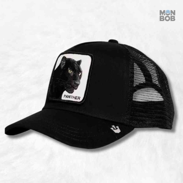 Casquette Trucker noir avec motif panthère