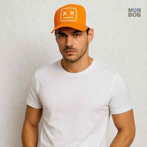 Casquette orange Trucker avec design Smiley