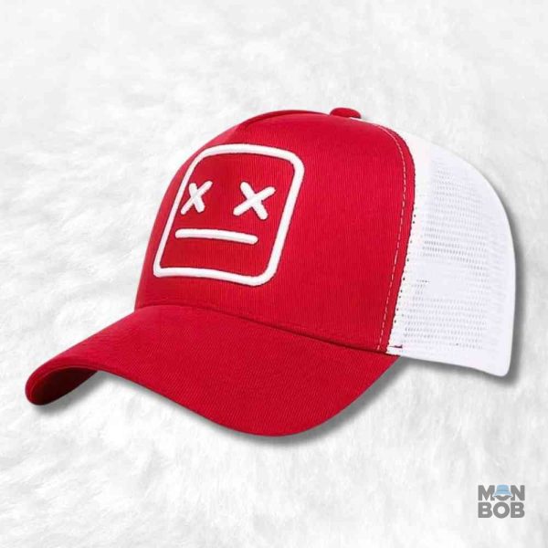 casquette-trucker-smiley-rouge-1 Casquette Trucker rouge avec motif Smiley