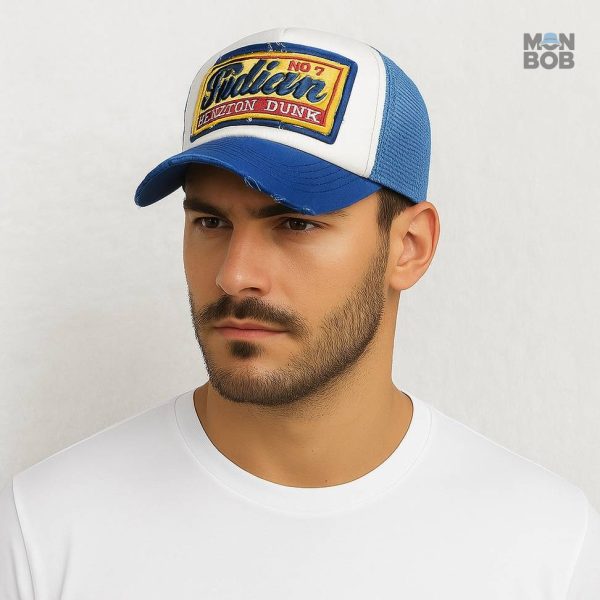 Casquette Trucker bleu, look rétro et tendance