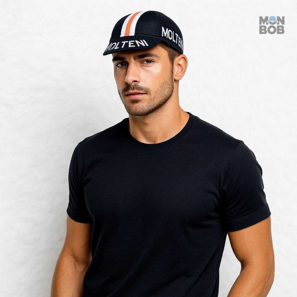 Casquette de vélo noire Molteni, style classique et fonctionnel