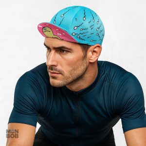 Casquette vélo originale avec motif spermatozoïde stylisé