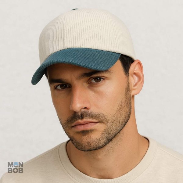 Casquette en velours côtelé bleu azur, accessoire mode chic
