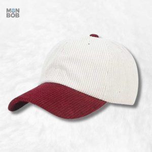 Casquette bicolore en velours côtelé rouge