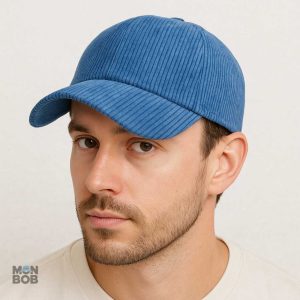 Casquette en velours côtelé de couleur bleue