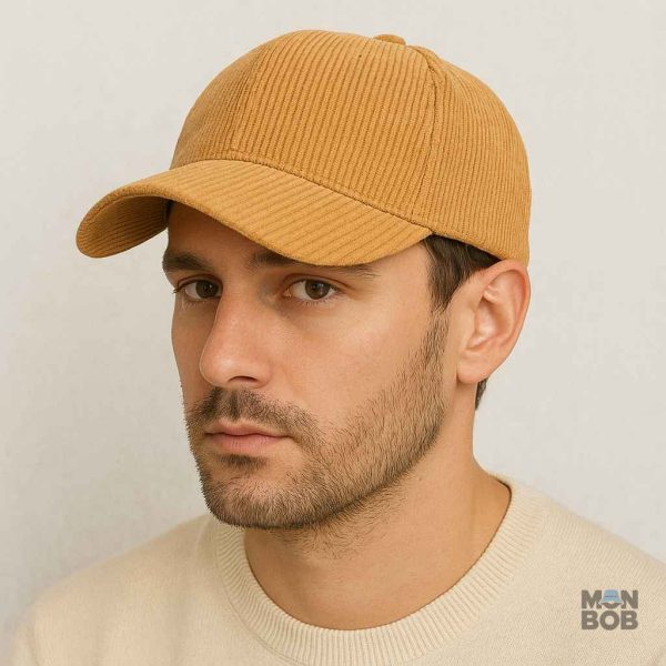 Casquette jaune moutarde en velours côtelé stylé