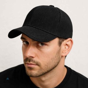 Casquette en velours côtelé couleur noire, style décontracté