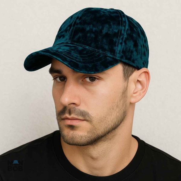 Casquette en velours de soie, teinte bleu canard chic