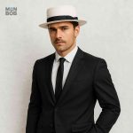 Chapeau de Paille blanc, style canotier classique