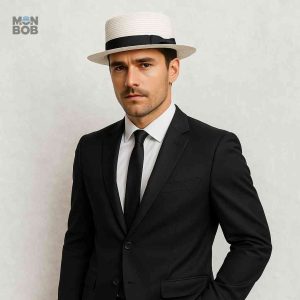Chapeau de Paille blanc, style canotier classique