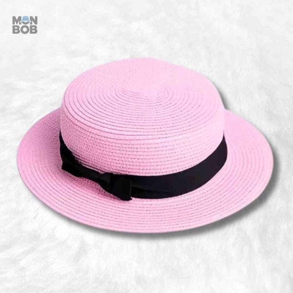 Chapeau Canotier de Paille rose élégant pour l'été