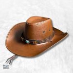 Chapeau cowboy cuir camel pour femme élégant et tendance