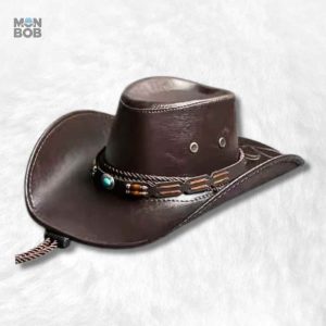 Chapeau Cowboy en cuir marron pour femme