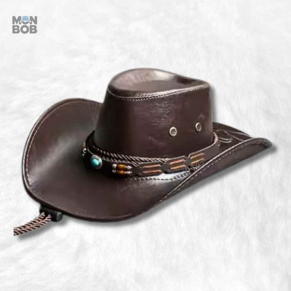 Chapeau Cowboy en cuir marron pour femme