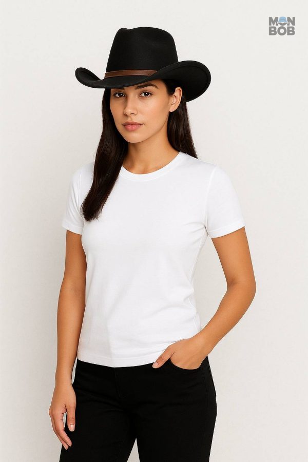 Chapeau noir pour femme, accessoire de mode western