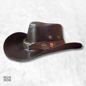 Chapeau cowboy en cuir café pour homme