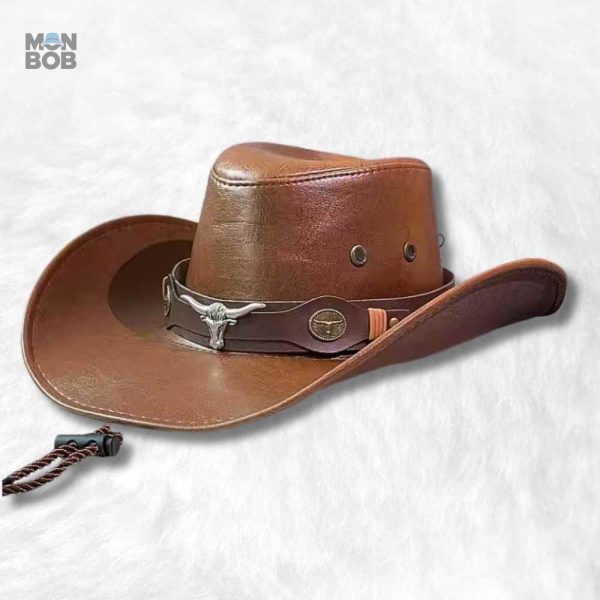 Chapeau cowboy en cuir marron pour homme