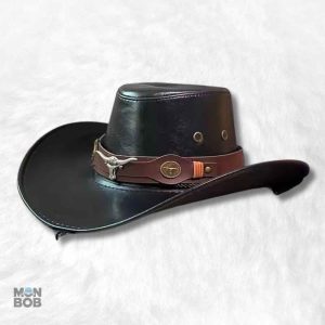 Chapeau Cowboy en cuir noir pour homme