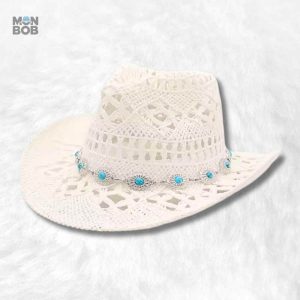 Chapeau cowboy femme en paille blanche