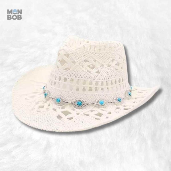 Chapeau cowboy femme en paille blanche