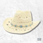 Chapeau cowboy crème en paille pour femme