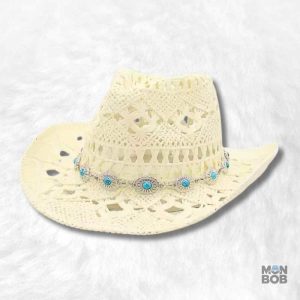 Chapeau cowboy crème en paille pour femme