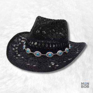 Chapeau cowboy noir en paille pour femme
