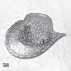 Chapeau cowboy en paillettes argentées pour femme