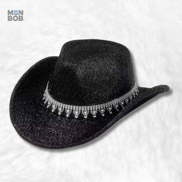 Chapeau Cowboy noir à paillettes pour femme