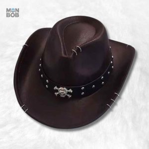 Chapeau Cowboy marron avec motif Tête de Mort