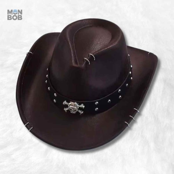 Chapeau Cowboy marron avec motif Tête de Mort