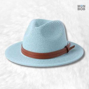 Chapeau de Paille Fedora bleu ciel élégant et léger