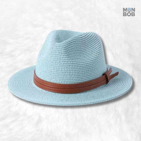 Chapeau de Paille Fedora bleu ciel élégant et léger