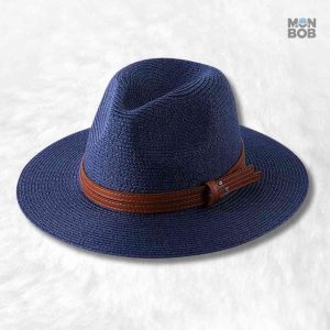 Chapeau de Paille Fedora bleu marine élégant pour l'été