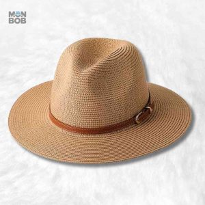 Chapeau de paille beige Fedora pour femme