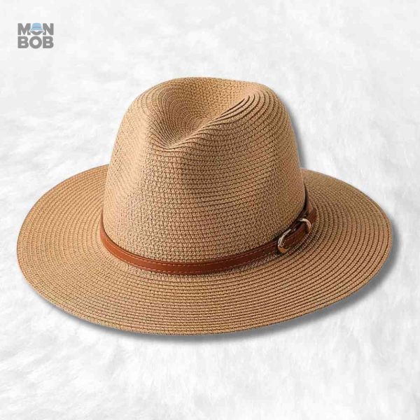 Chapeau de paille beige Fedora pour femme