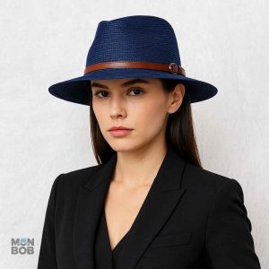Chapeau de Paille marine pour femme, style Fedora chic