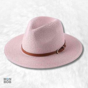 Chapeau de paille Fedora rose pour femme élégant et tendance