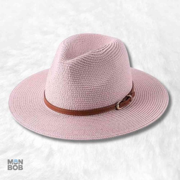 Chapeau de paille Fedora rose pour femme élégant et tendance