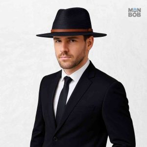 Chapeau Fedora noir pour homme en paille légère