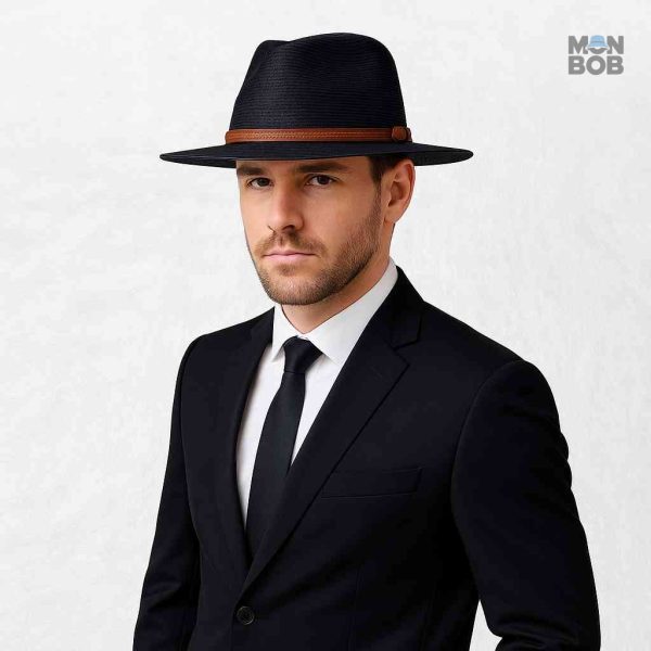 Chapeau Fedora noir pour homme en paille légère